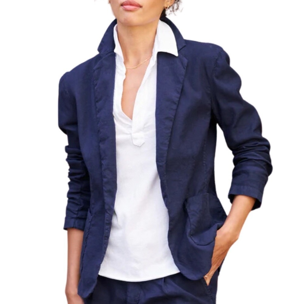 Frank & Eileen Dublin Blazer Xl Navy Linen Cotton Open Front Italy Jacket